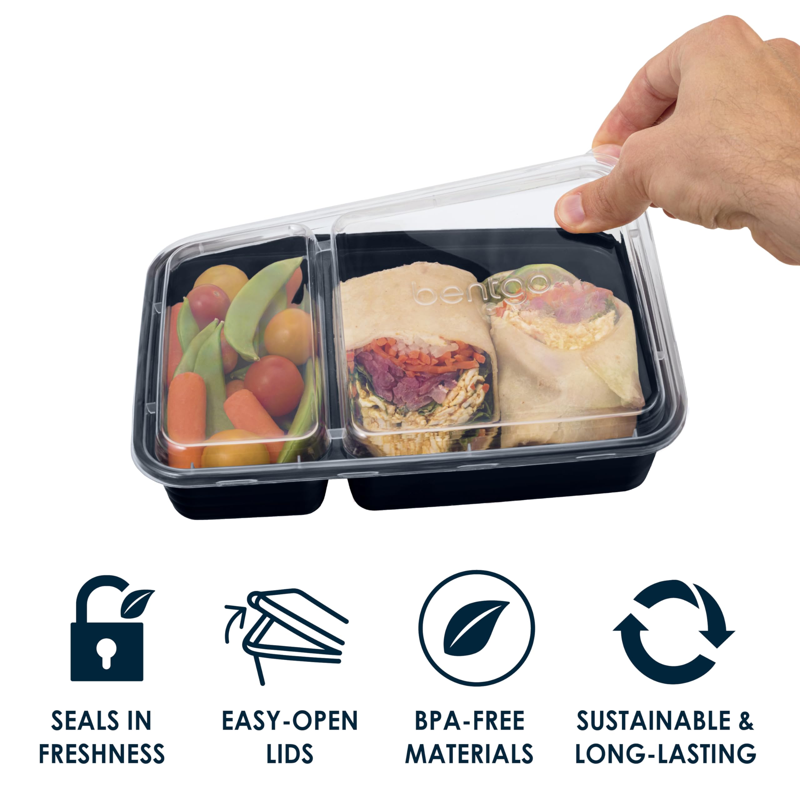 Bentgo 20-Piece Lightweight, Durable, Reusable Bpa-Free 2-Compartment Containers - Microwave, Freezer, Dishwasher Safe - Navy Bl